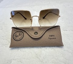 Ray-Ban Square 1971 Classic Sunglasses – Polished Gold Frame with Light Brown…