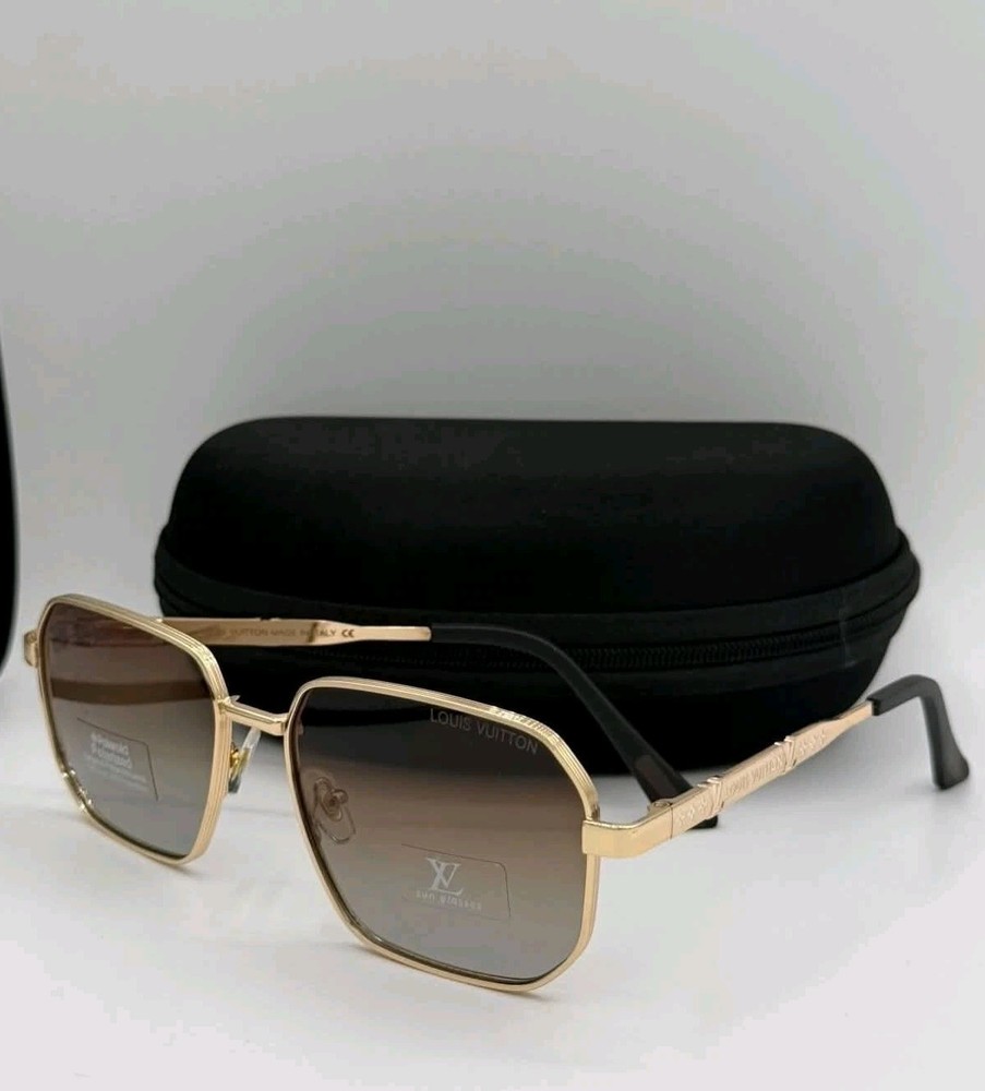 LV Louis Vuitton Sunglasses Brown Lens Gold Frame Men’s Birthday Fashion Gifts
