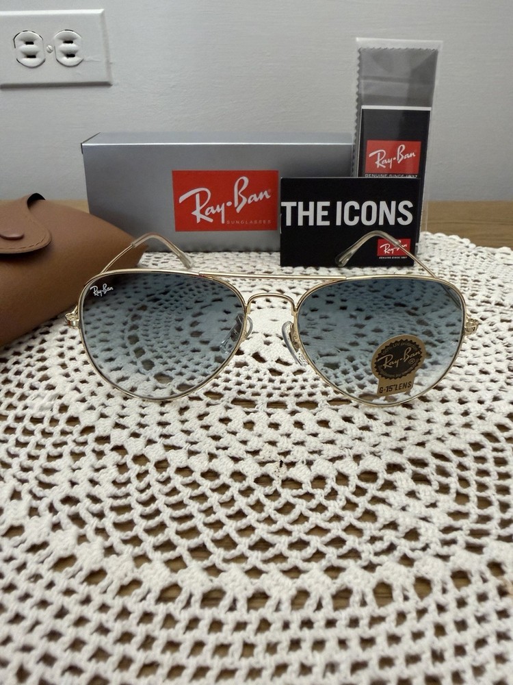 Ray-Ban RB3025 Aviator Gradient Gold Light Blue Sunglasses 62mm Unisex