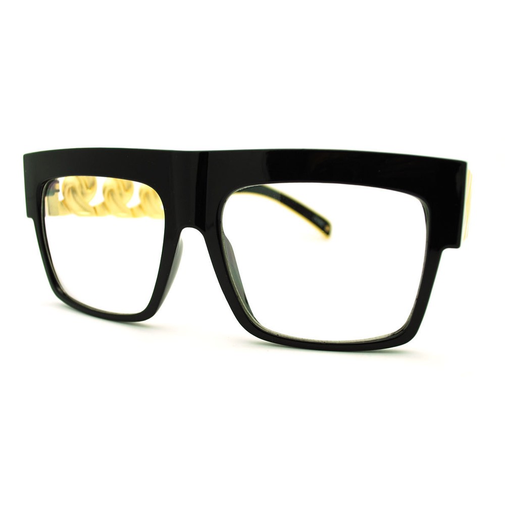 Solid Metal Chain Arm Oversized Horn Rim Glasses – Celebrity Black Gold
