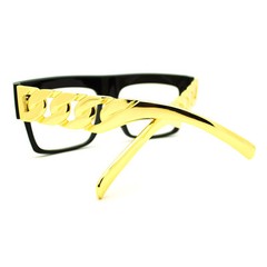 Solid Metal Chain Arm Oversized Horn Rim Glasses – Celebrity Black Gold