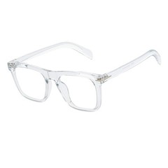 OXFORD – Classic Square Horn Rimmed Blue Light Clear Frame Flat Lens Glasses
