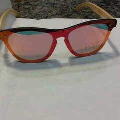 Men’s Lightweight Red, Wood Square Sunglasses UV400 Red Plastic Lens