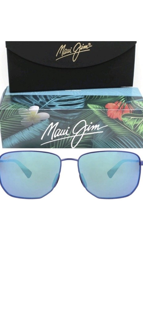 New Maui Jim Lamalama B652-03 Titanium Blue Men SQUARE POLARIZED Lens Sunglasses