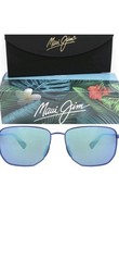 New Maui Jim Lamalama B652-03 Titanium Blue Men SQUARE POLARIZED Lens Sunglasses