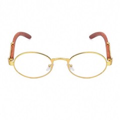 Men’s Round Oval Clear Lens Vintage Gold Frame Retro Red Wood Grain Glasses