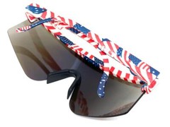Oversized RETRO WRAP SUN GLASSES Big Patriotic American USA Flag Frame Blue Lens