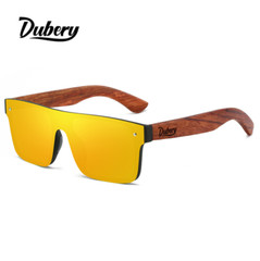 DUBERY Men Women Wood Polarized Sunglasses Square Wooden Temple Flat Top Glasses