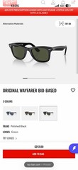Ray-Ban Original Wayfarer Bio-Based Sunglasses Black Frame Green Tinted Lens