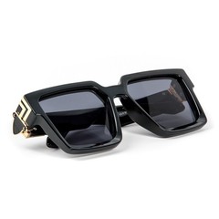 Classic Black Thick Square Frame Gold Trim Chunky Black Tinted Lens Sunglasses