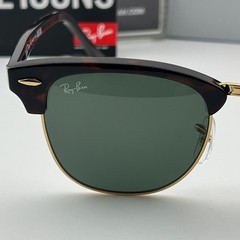 Ray-Ban RB3016 W0366 Clubmaster Sunglasses Brown Tortoise Arista Gold G-15 Green