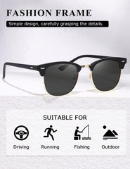 Retro Polarized Semi Rimless Sunglasses Men Women Browline UV Protection