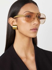 Bottega Veneta BV1305S 002 Gold Light Brown Lens Aviator Sunglasses AUTHENTIC