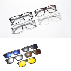 5 in 1 Magnetic Clip On Polarized Sunglasses Men Square TR90 Glasses Frames New