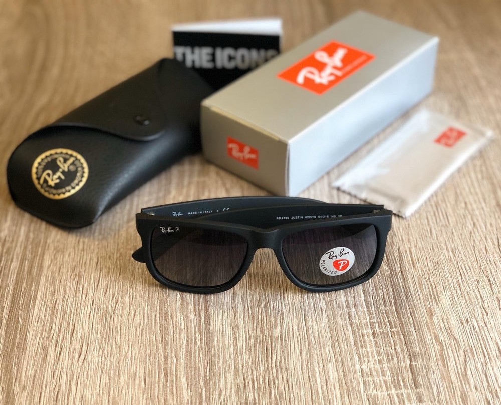 New Ray-Ban Justin RB4165 54MM Black Grey Gradient Polarized Sunglasses