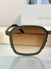 MYKITA RIMOWA MR002 Olive Green Square Titanium Sunglasses Brown Gradient