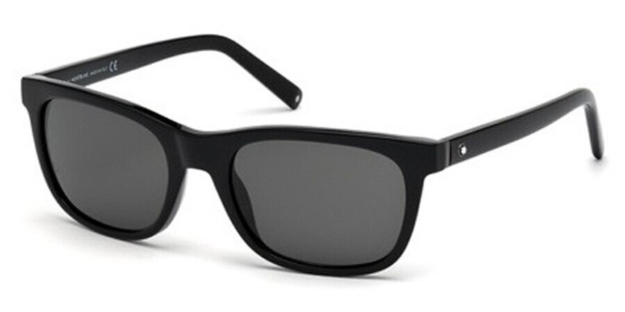 Mont Blanc MB507S 01A Shiny Black Square Gray 53-19-145 Non-Polarized Sunglasses