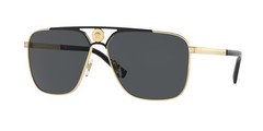 VERSACE VE2238 143687 Rectangle Gold/Matte Black Dark Grey 61 mm Mens Sunglasses