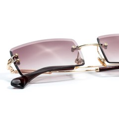 Burgundy Tint Gold Frame Rimless Shades Hip Hop Rectangular Mens Sunglasses