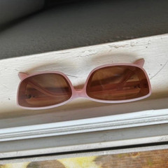 Quay Lightweight Rectangle Sunglasses Pink Plastic Frame Brown Tinted Lenses