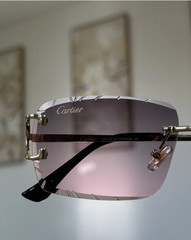 Cartier Big C Diamond Cut Frameless Pink/Grey Lens Gold Frame