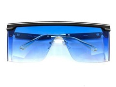 Classic Retro Futuristic Modern Contemporary Blinder Shield SUNGLASSES Blue Lens