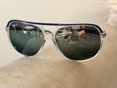 Ray-Ban Chromance Polarized Aviator Sunglasses Clear Plastic Frame Green Lens