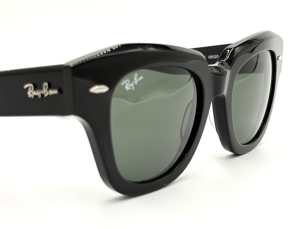 Ray-Ban RB2186 Black 901/31 49mm State Street Square Sunglasses Green Lenses