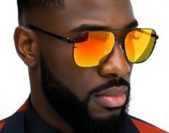 Pilot Sunglasses Men Trendy Classic Shades Square Black Lens Metal Frame Trendy