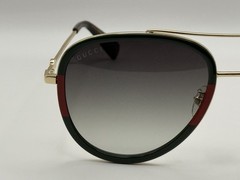 Gucci GG0062S 003 Aviator Sunglasses in Green/Red Grey Lenses