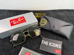 Ray-Ban RB1971 Square Sunglasses, Gold Frame, Solid Green G-15 Lens