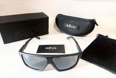 Revo Men’s Wrap Rectangle Sunglasses Black Plastic Frame Gray Polarized Lenses