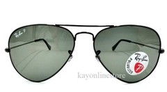 Ray Ban Aviator Black Classic Polarized Green Sunglasses RB3025 002/58 58 mm New