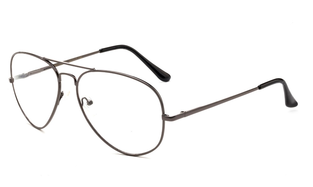 Clear Lens Glasses Office Smart Aviator Eyewear GunMetal Black Fake Nerdy Retro