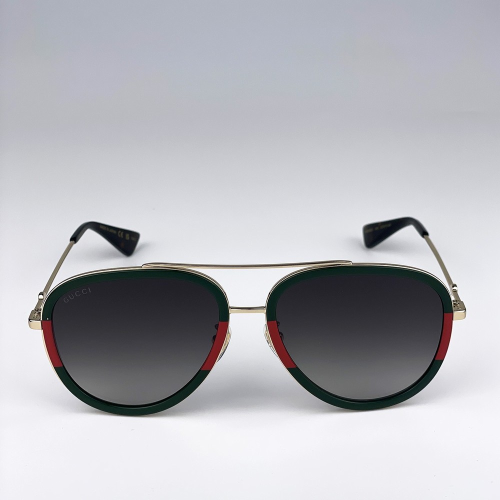 Gucci Men Sunglasses Gold Green Red Pilot URBAN GG0062S 003 NEW AUTHENTIC