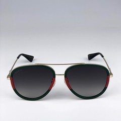 Gucci Men Sunglasses Gold Green Red Pilot URBAN GG0062S 003 NEW AUTHENTIC