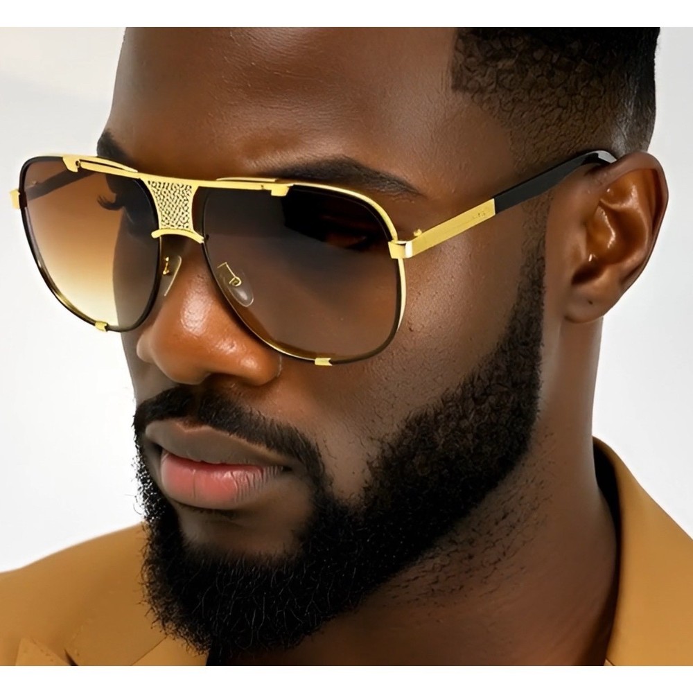 Classy Sunglasses Gold Frame Brown Lens Fashion Shades Trendy Retro Vintage Men