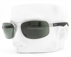 Ray-Ban RB 3445 004 Sunglasses Polished Gunmetal Green Tinted 61mm w/case