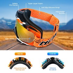 Dirt Bike Goggles for Motocross MX MTB – Anti-Fog UV Protection, Orange Lens