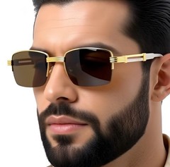 Dark Brown Lens Square Gold Marble Men Shades Outdoor Small Rapper Glasses Fancy