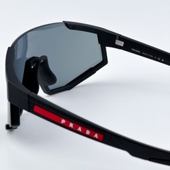 Prada Linea Rossa Men Sunglasses Black Blue Mirror Shield PS04WS DG070A NEW