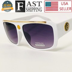 Oversized Square Kleo Lion Head Medallion Flat Top Sunglasses Lentes Shades