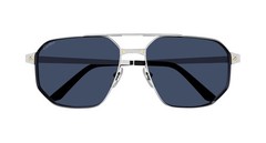 Cartier Santos CT0462S 002 Silver Navigator Aviator Sunglasses Blue Polarized