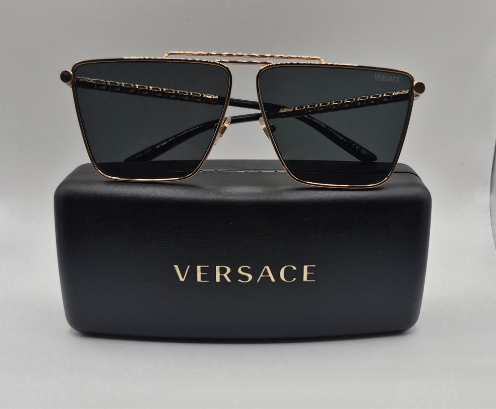 Versace OVE2266 100287 Gold/Dark Grey Square Men’s Sunglasses, New
