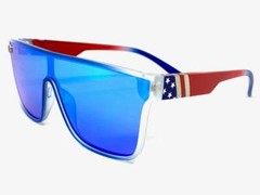 Modern Retro Shield Style SUNGLASSES Patriotic American USA Flag Frame Blue Lens