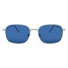 BRANDIN – Classic Square Thin Metal Sunglasses Silver Blue Tint Lens