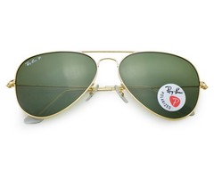 Ray-Ban Sunglasses RB3025 Aviator Classic Gold Frame Polarized Green Lenses 58mm