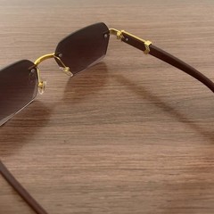 《 left》 Rimless Sunglasses, Square Type, Edges None, Gray Lens, Wood-like