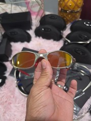 Oakley Men’s Wrap Sunglasses Silver Metal Frame Gold Mirrored Lenses w/ Case