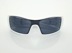 Men’s Sports Wrap Rectangular Sunglasses Matte White Frame Dark Smoke Tint Lens
